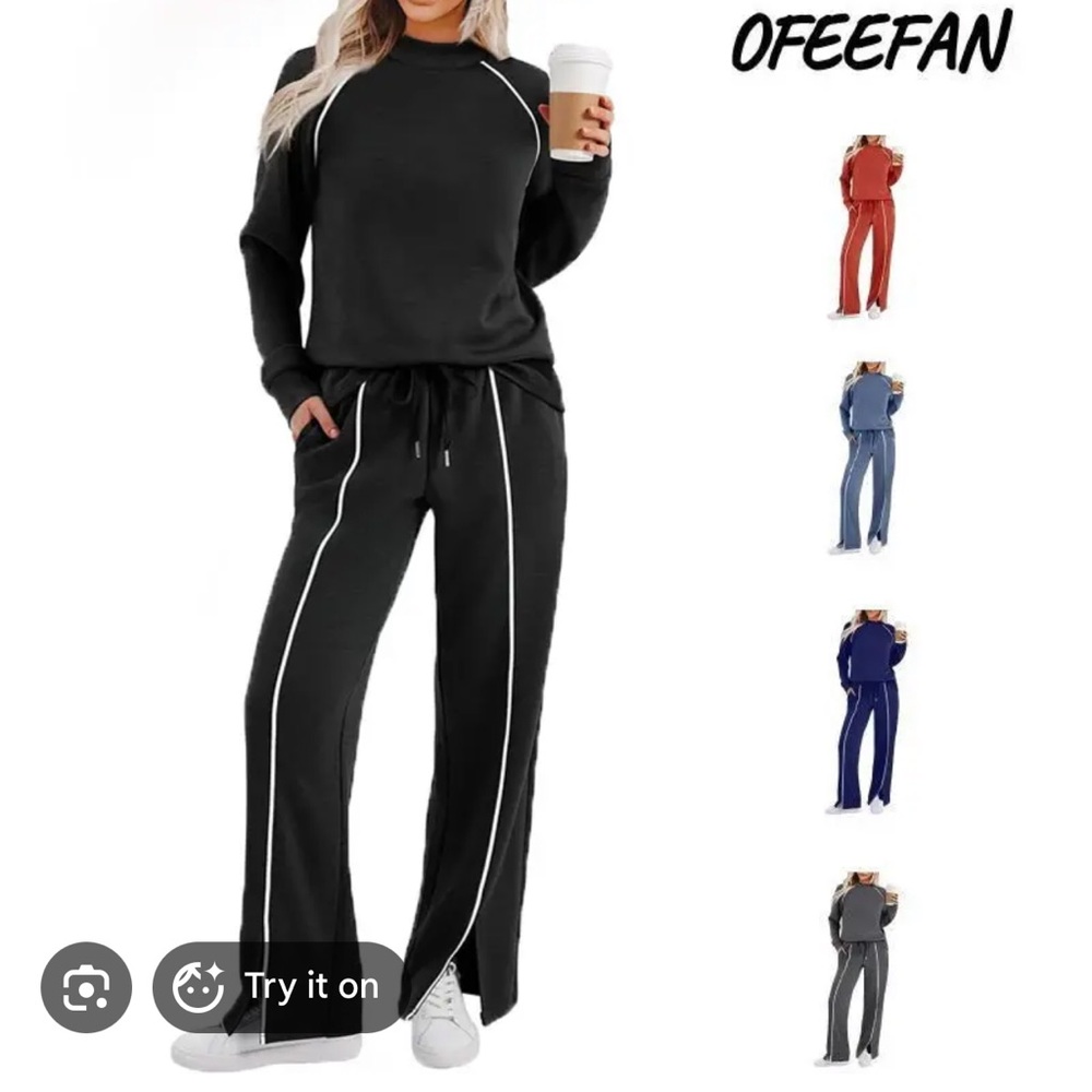 Ofeefan Deep grey Wide-Leg Lounge Pants with Side Stripe